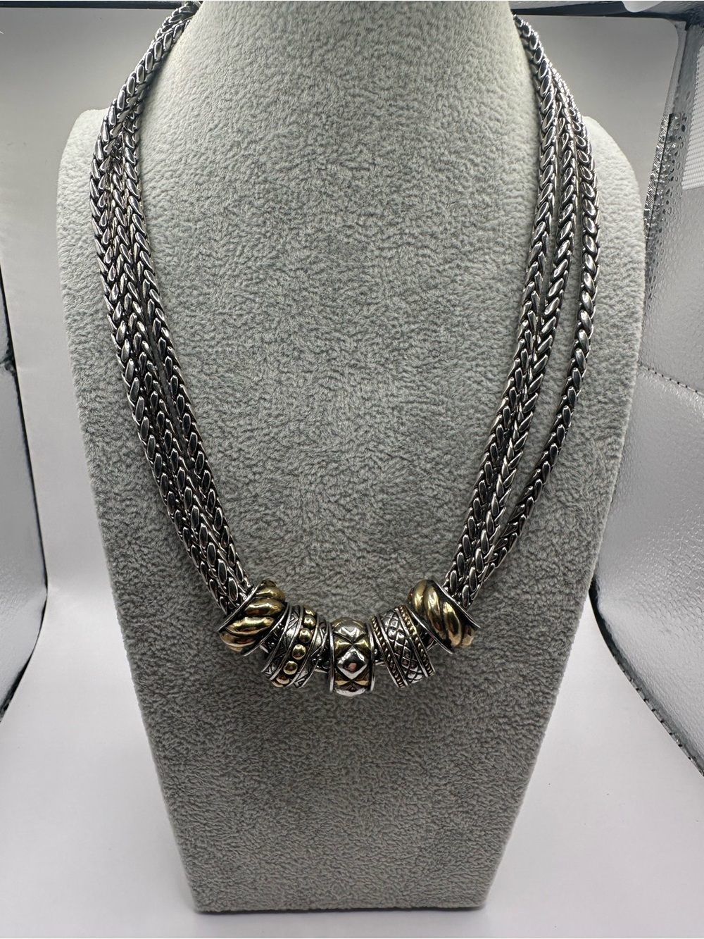 Two Tone Multi Strand Chunky Chain Statement Necklace Large Beads